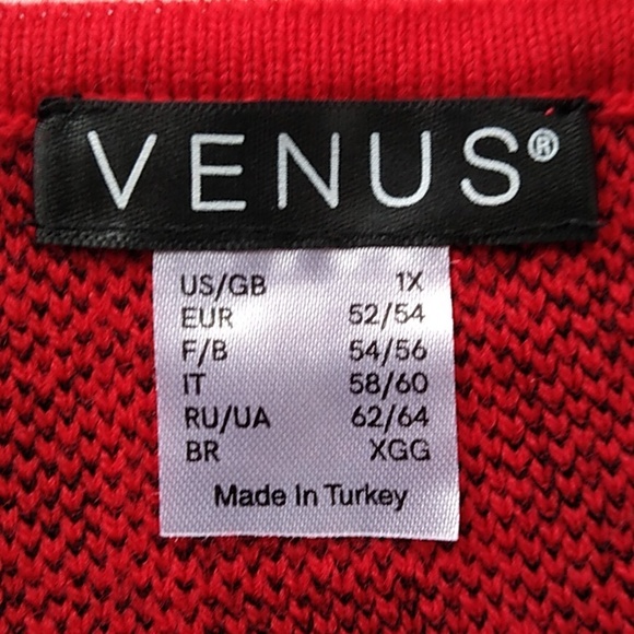 VENUS Sweater Dress Black Red Stretchy Knit V Neck Long Sleeve Plus Size 1X NEW - Picture 4 of 6